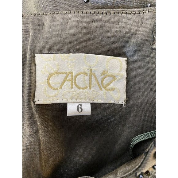 Cache Beaded Olive Green Metallic Semi Sheer Lined Body Con Prom Dress 6 - Picture 8 of 15